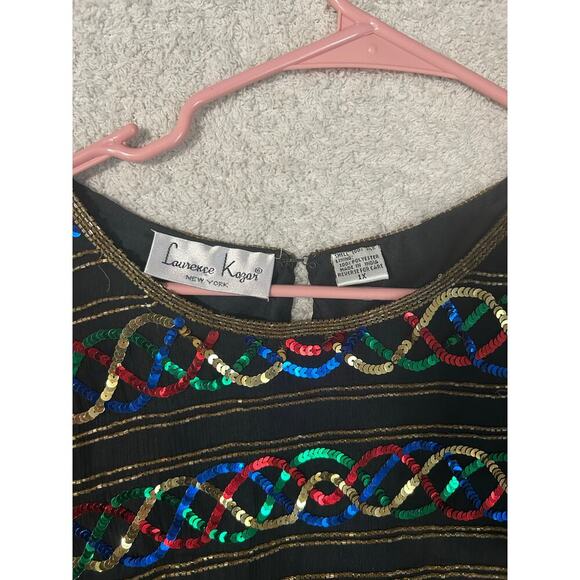 LAURENCE KAZAR Women's Blouse Short Sleeve Sequin Embellished 100% Silk.Size 1X - Picture 3 of 6